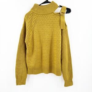 DKNY Sweater Size Extra Small Cold Shoulder Buckle Belt Chartreuse Knit Fall